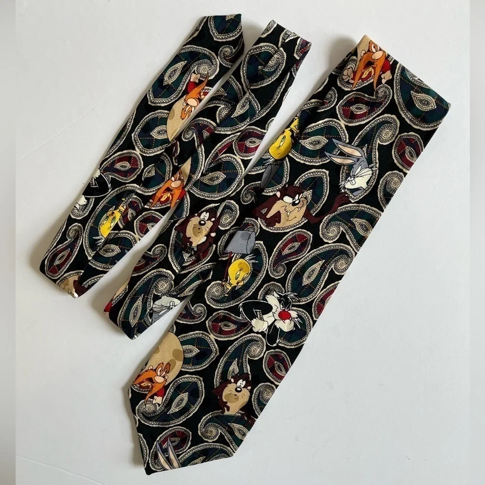 1990s Looney Tunes Mania Silk Paisley Tie